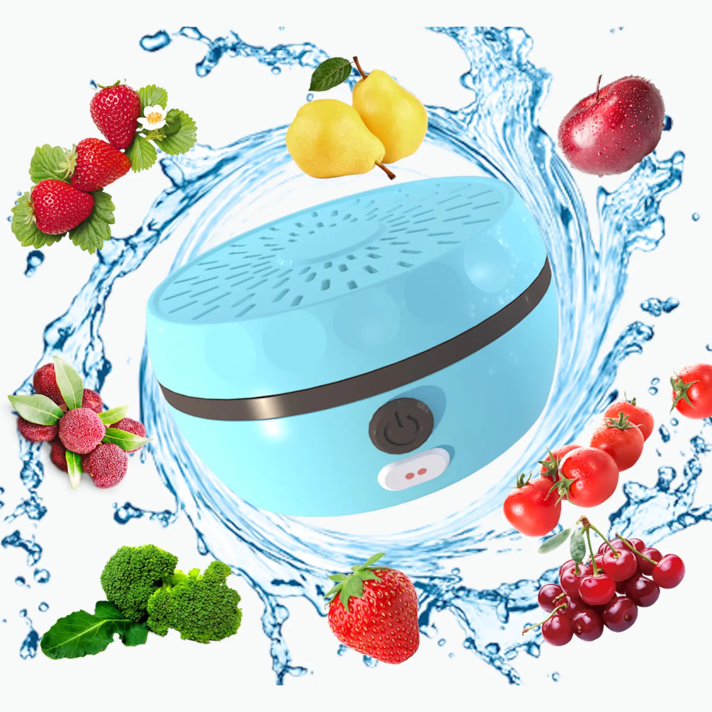 Fruit and Vegetable Sterilizer – Compact IPX7 Waterproof Residue Remover with Magnetic Charging (Lake Blue / Ivory White)