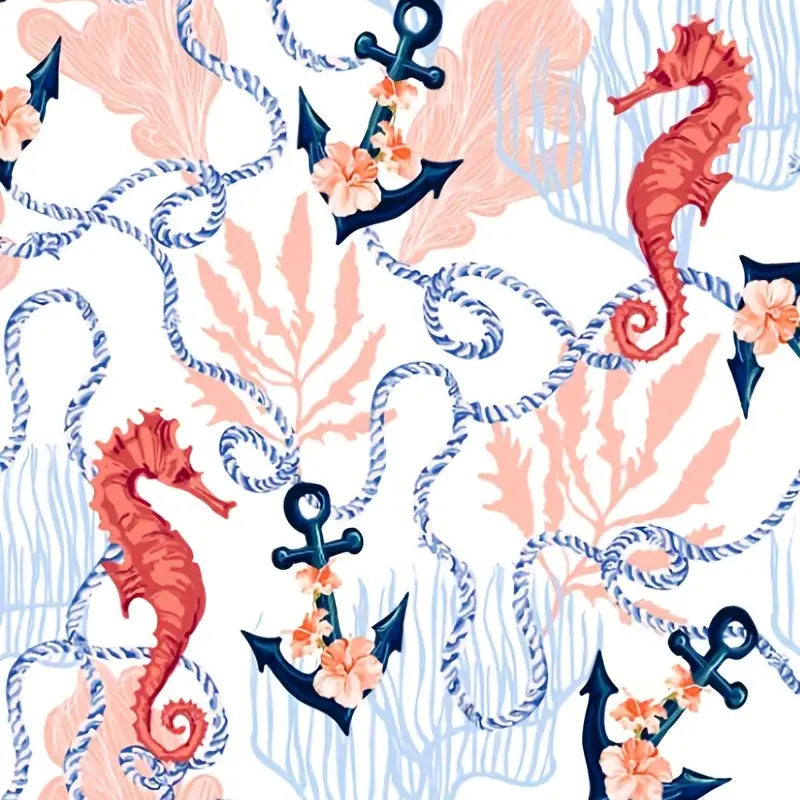 Seahorse Anchor Print Beach Towel – Oversized, Sand-Free, and Stylish for Summer Adventures