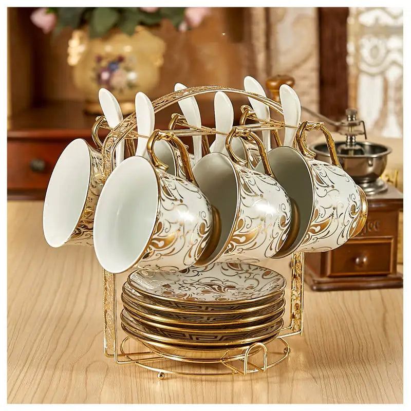 Luxury Bone China Coffee Cup & Saucer Set – 12 Elegant Glazed Designs (Gift-Ready, European Style, Durable Porcelain)