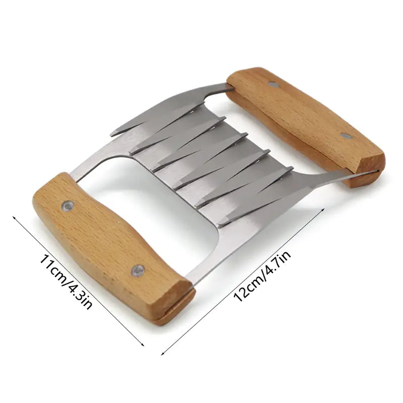 Stainless Steel Meat Shredder Claws – Wooden Handle for Shredding Chicken, Pork, Beef & More