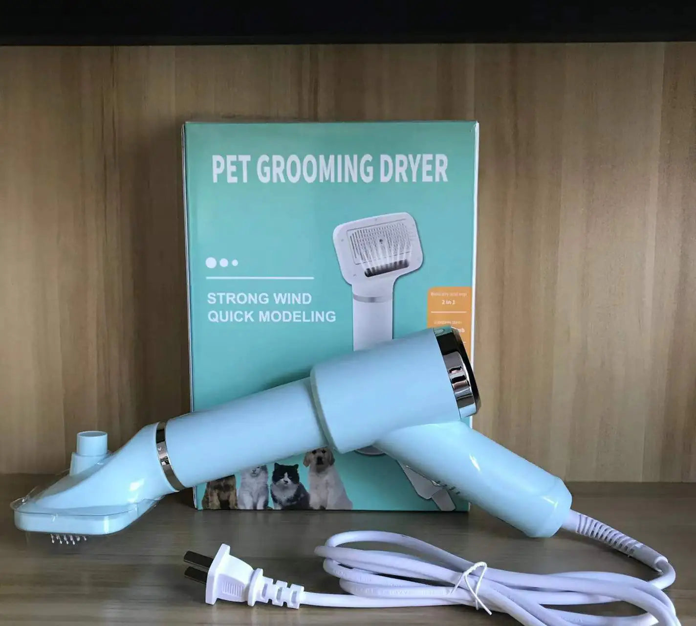 Pet Grooming Dryer – 2-in-1 Blow Dryer & Comb with Heat Settings and Replaceable Head (Strong Wind, Quick Modeling, Low Noise)