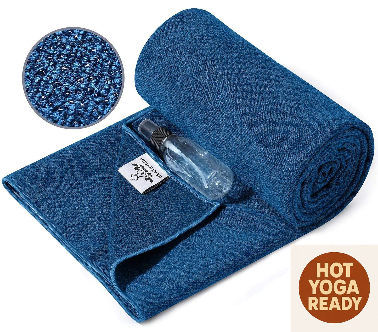 Hot Yoga Towel Non Slip with Silicone Grip & Spray Bottle – Blue (72"x26")