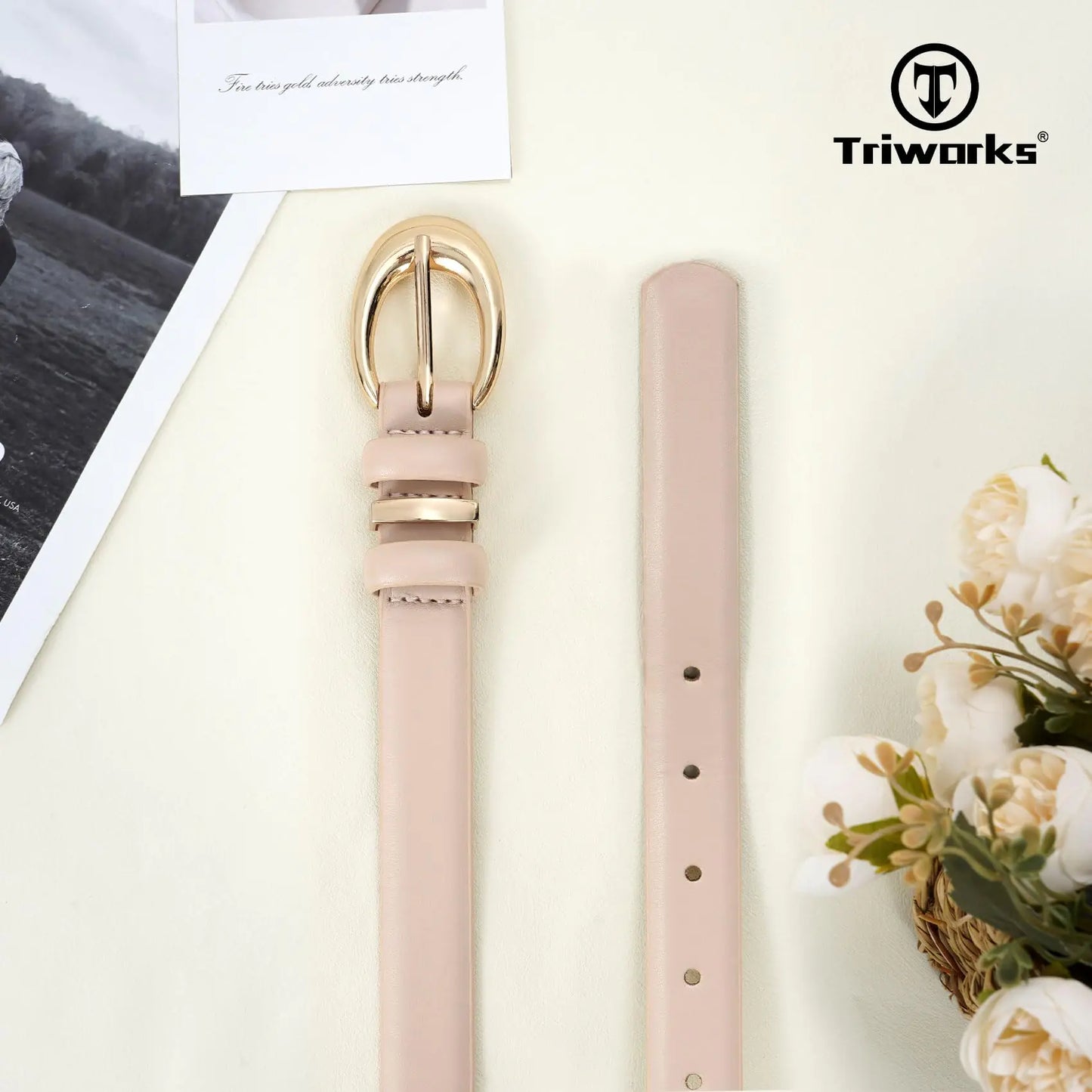 Women's Skinny Faux Leather Belt with Gold Buckle