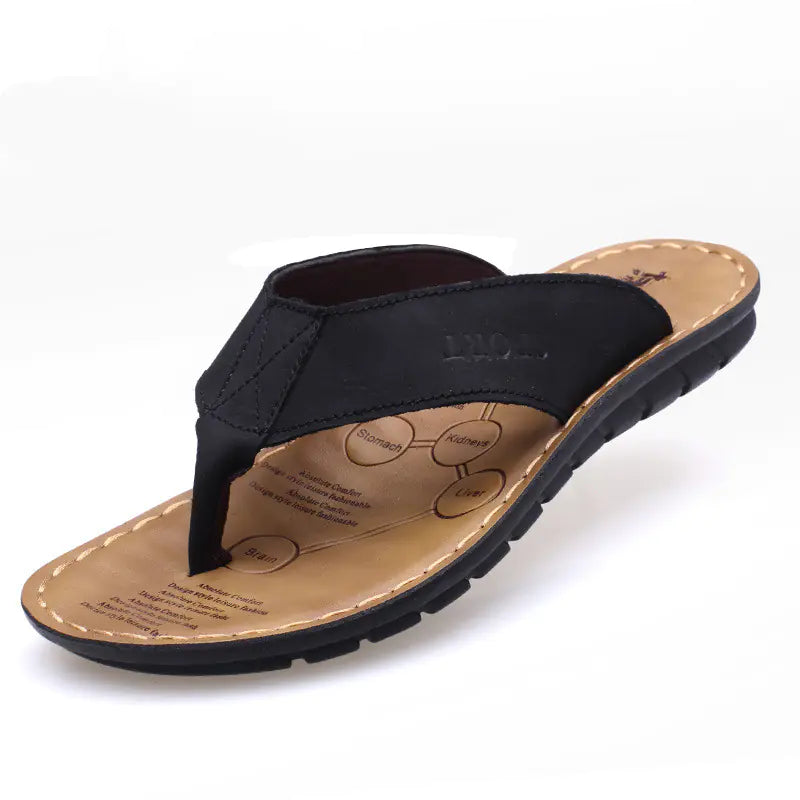 Men’s Cowhide Leather Flip-Flops – Durable Comfort for Driving and Everyday Wear