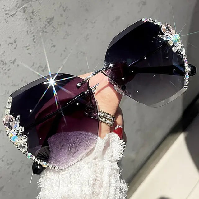 Vintage Rhinestone Rimless Sunglasses – Timeless Glamour & Modern Elegance