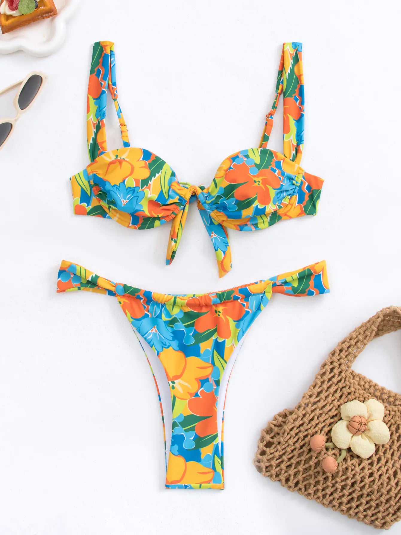 Printed Bikini – Stylish Nylon-Spandex Two-Piece in Pink or Green (Sizes S–L)