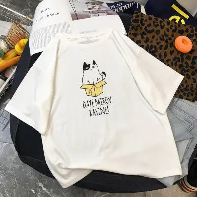 Cat Print Short Sleeve T-Shirt – Comfortable, Everyday Style with Feline Flair