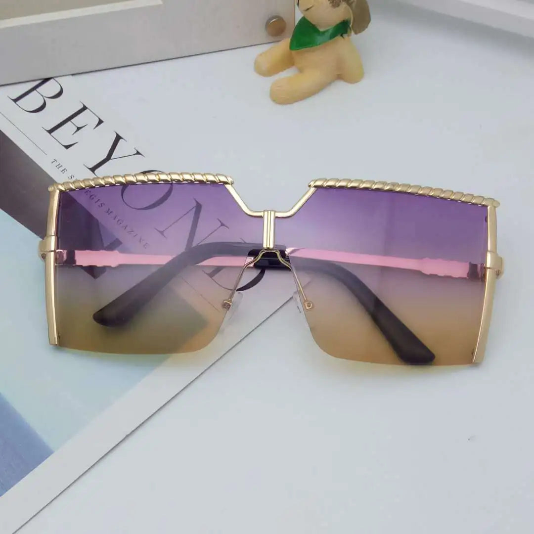 Frameless Gradient Square Sunglasses – Oversized PC+Metal UV400 Fashion Shades (Multiple Color Options)