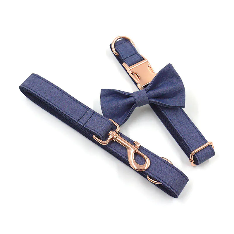 Rose Gold Buckle Denim Dog Collar and Leash – Stylish Set or Separate Purchase (Sizes XS–XL)