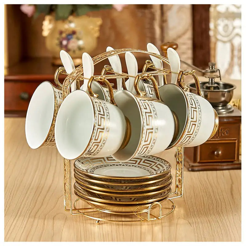 Luxury Bone China Coffee Cup & Saucer Set – 12 Elegant Glazed Designs (Gift-Ready, European Style, Durable Porcelain)