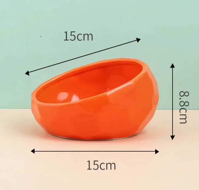 Ergonomic Tilted Ceramic Pet Bowl – Anti-Spill, Non-Slip Feeding Dish