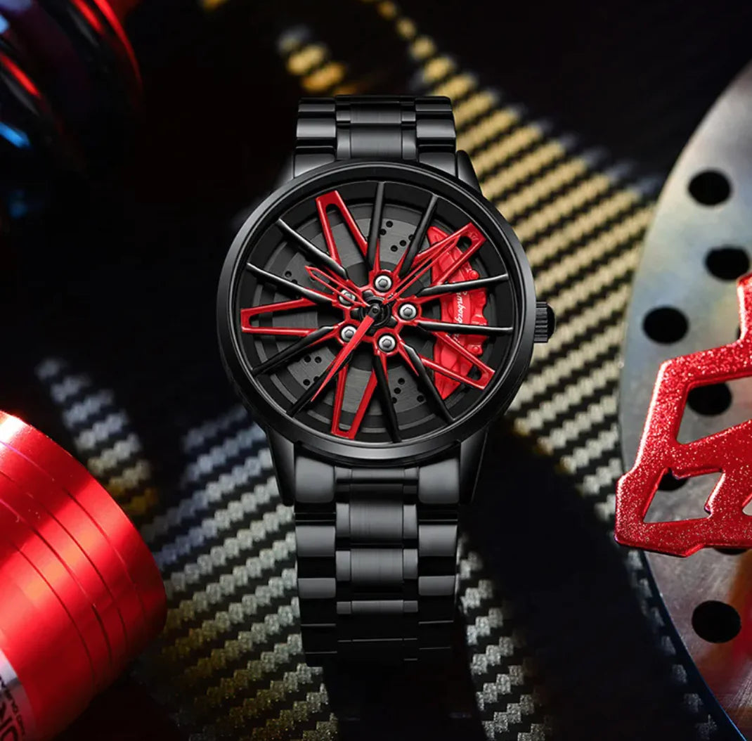Men's Quartz Watch with 3D Hollow Car Design