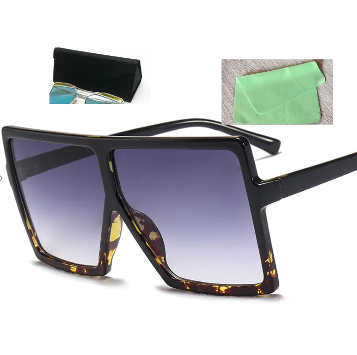 Square Large Frame Sunglasses for Women – Oversized UV Protection Shades with Case & Cloth (7 Color Variants)