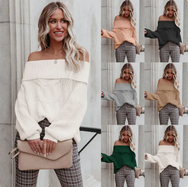 Women’s Chic Off-Shoulder Cable Knit Sweater (Twisted Pattern, S–XL, Multiple Colors)