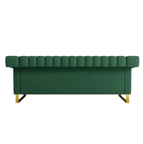Modern Green PU Sofa with Gold Accents – Channel-Tufted 3-Seater for Living Room & Office