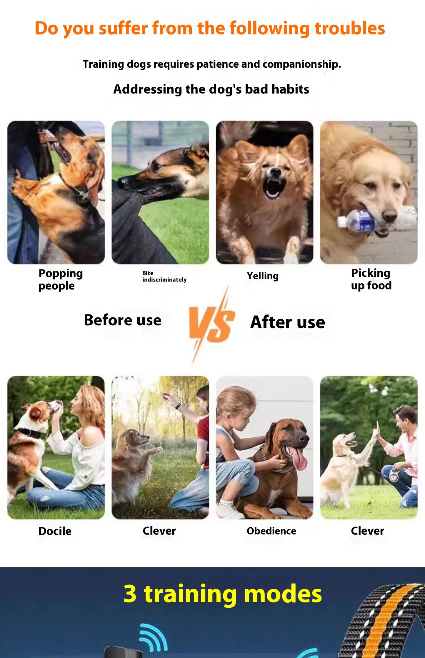 Waterproof Remote Dog Training Collar – 1000m Range, Sound, Vibration & Shock Modes (IP67 Rated)