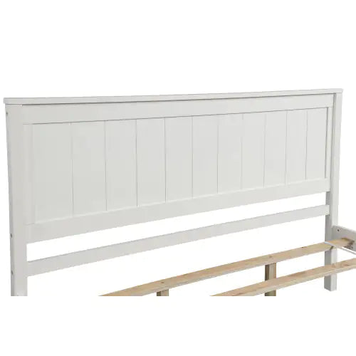 Platform Bed Frame with Headboard, Wood Slat Support, No Box Spring Needed, Queen, White