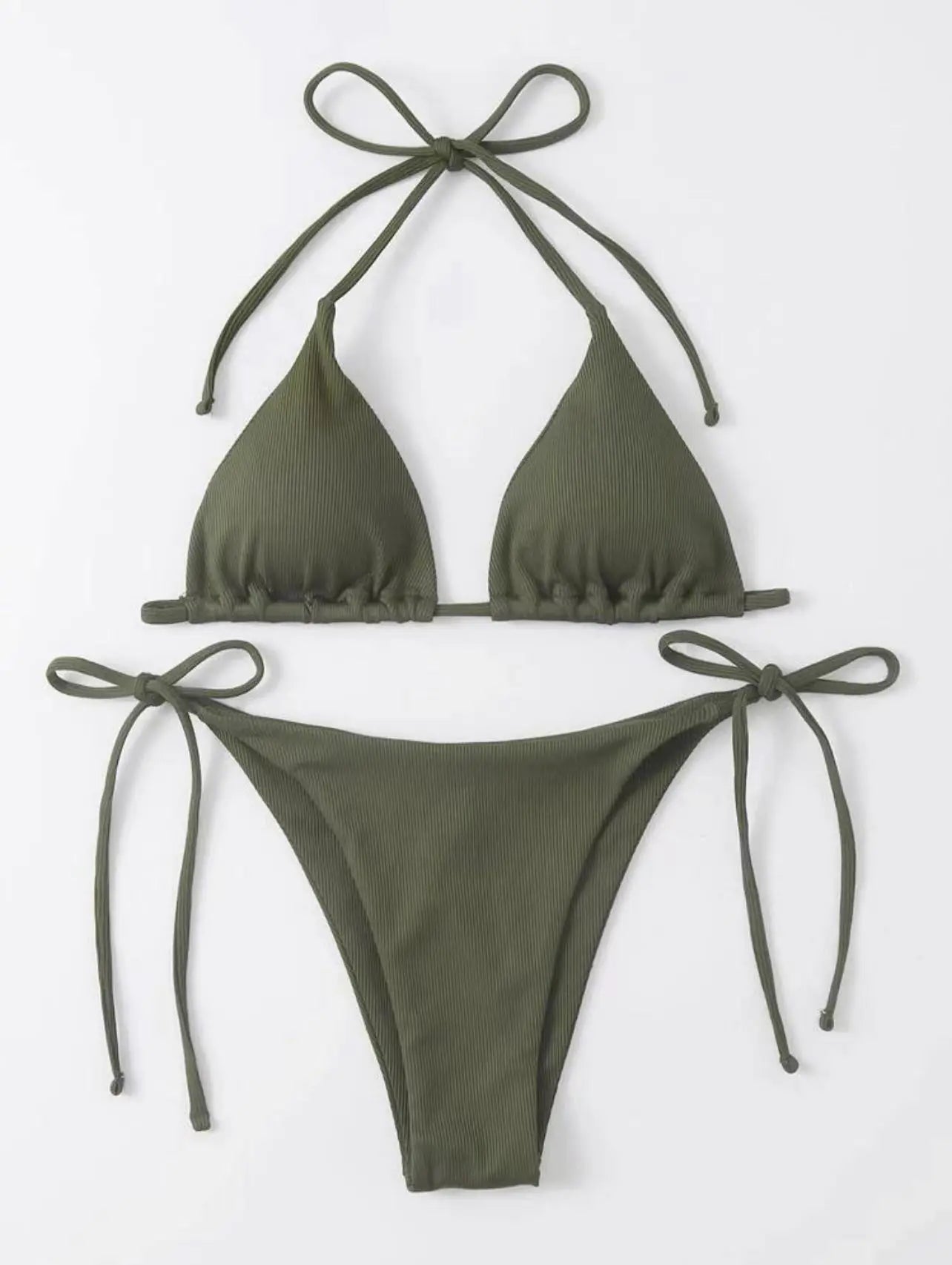 Ribbed Three-Piece Bikini Set – Lightweight, Curve-Flattering Swimwear (Sizes S–L)