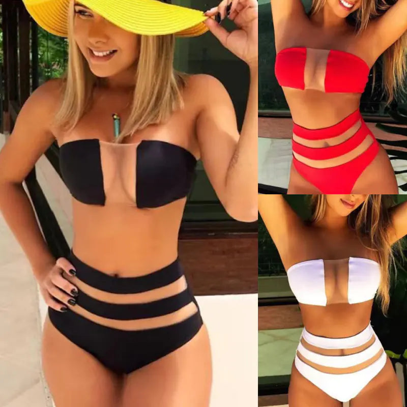 European & American Sexy Split Bikini – Sleek Two-Piece in Red, White, or Black (Sizes S–L)