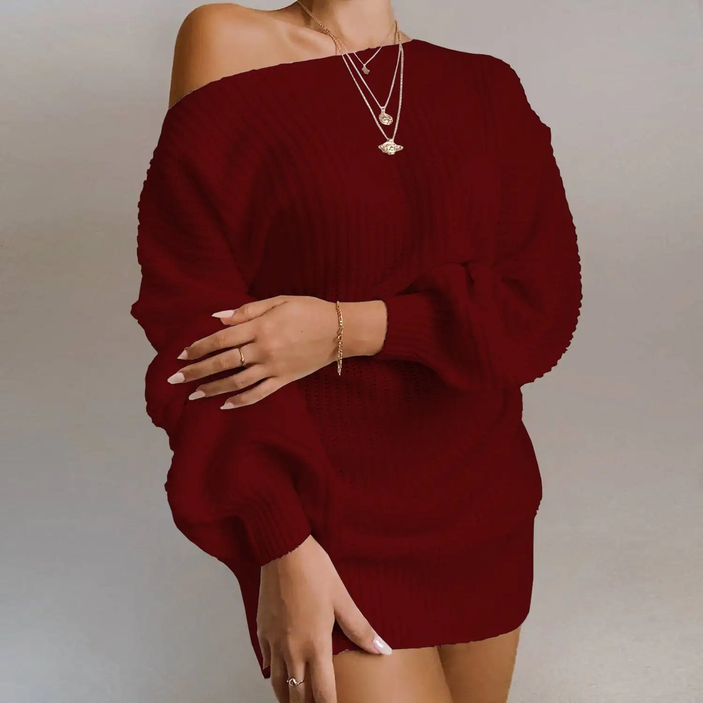 Off-Shoulder Women's Knitted Sweater Dress – Cozy Streetwear Elegance in Multiple Colors