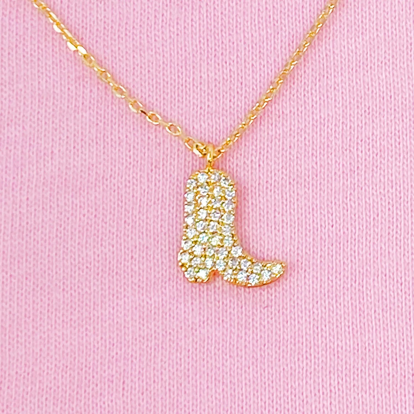 Glam Cowgirl Boot Necklace – Gold-Plated Western Charm for Everyday Wear (16" + 2" Adjustable Chain)