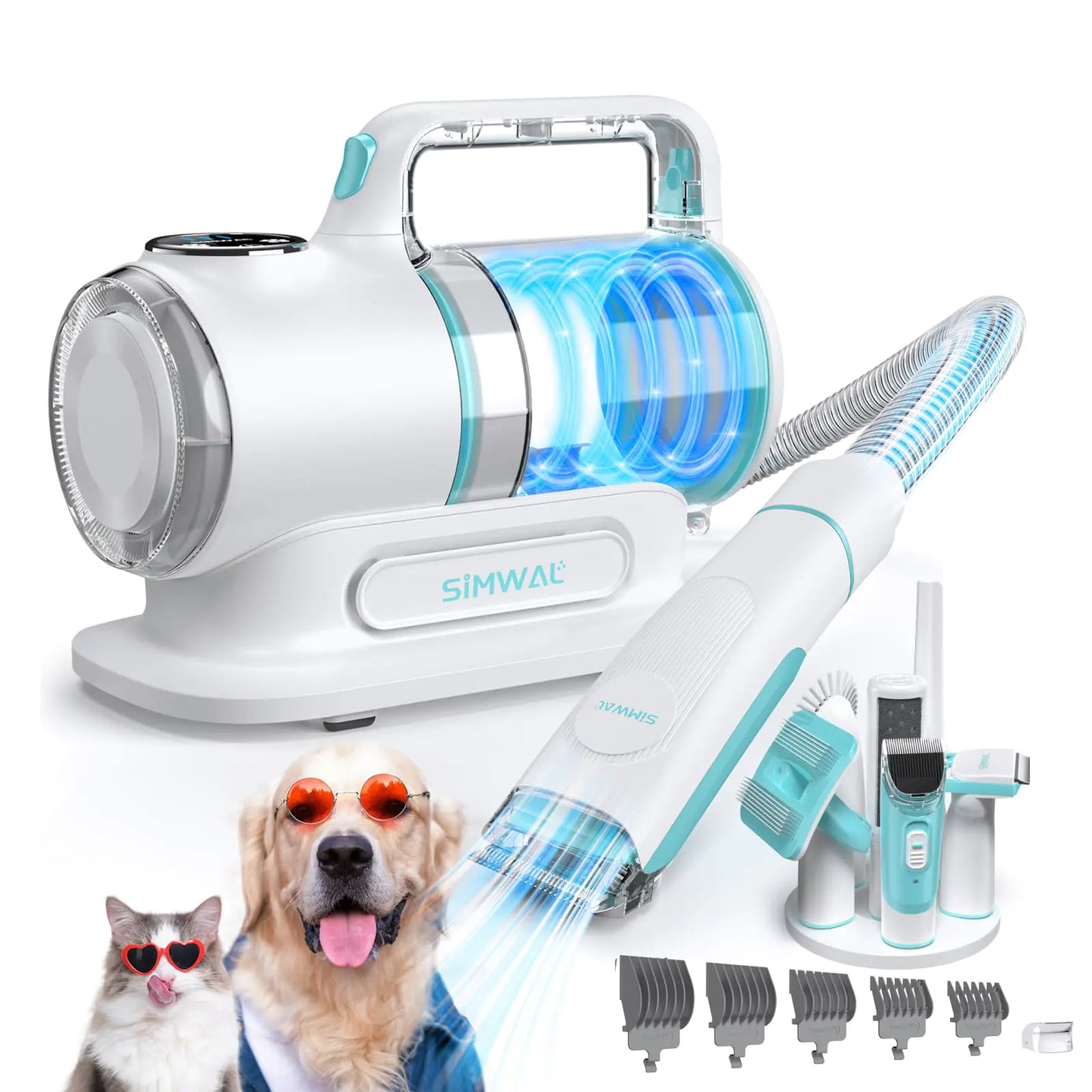 SIMWAL 6-in-1 Pet Grooming Vacuum Kit – Quiet 11KPa Suction System