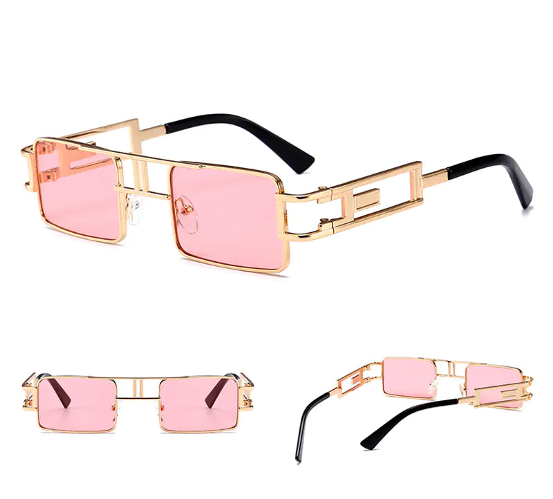Unisex Rectangular Steampunk Sunglasses – Flat Top Square Frame in Bold Colors (Lightweight Metal Design)