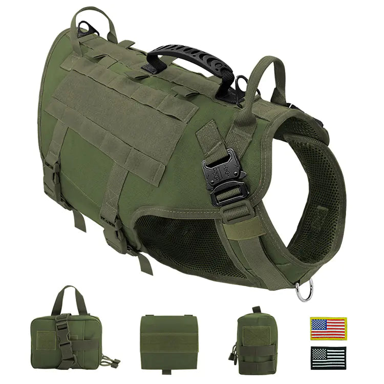 Combat Dog Harness – Heavy-Duty Chest Vest for Large Dogs with Handle and Leash Attachment (M & L Sizes)