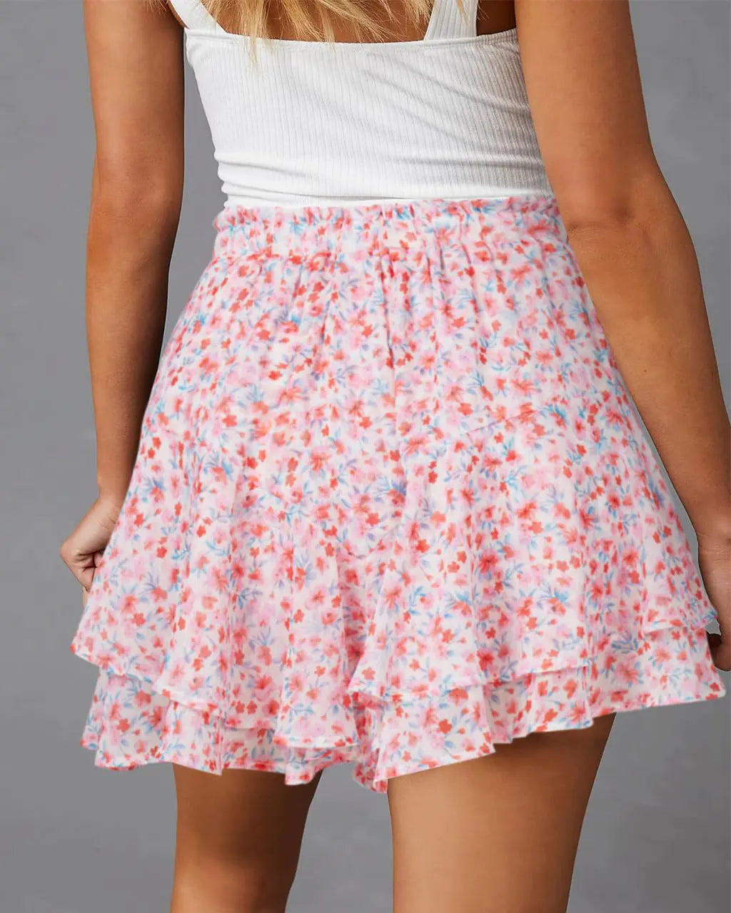 Flowy Shorts for Women Casual Boho Floral Skorts Ruffle Mini Skirts Running Tennis Butterfly Shorts Chiffon Shorts Small T Pink Green Floral