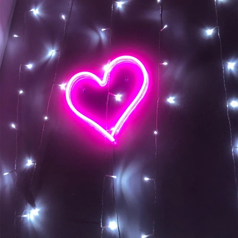 Big Heart Shape Neon Sign Wall Hanging Light - USB Powered
