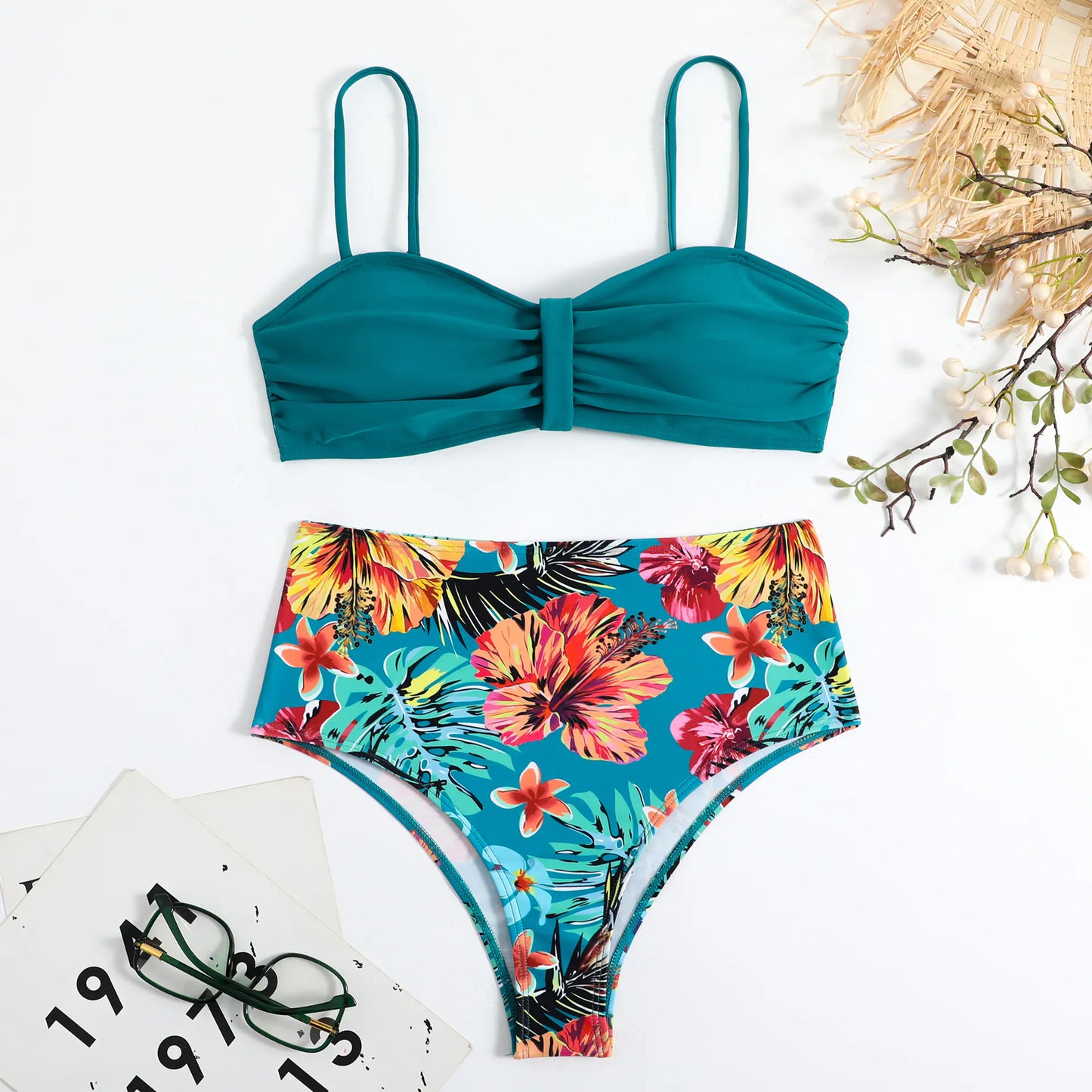 High-Waisted Floral Bikini – New Style Backless Two-Piece (Sizes S–L)