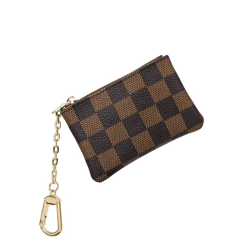 Explosion Check Small Coin Purse – Stylish Grid Mini Wallet & Key Pouch