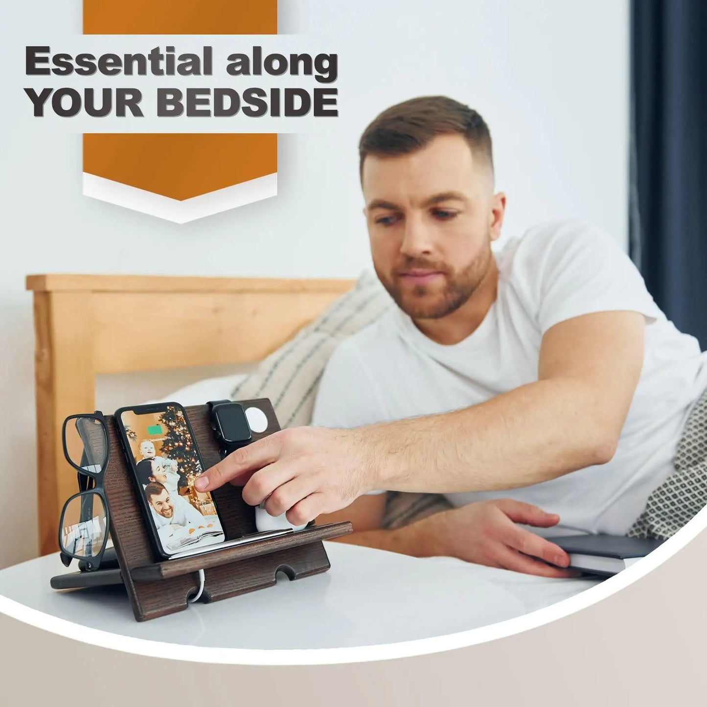 Wood Phone Docking Station – Wallet Stand & Watch Organizer for Men