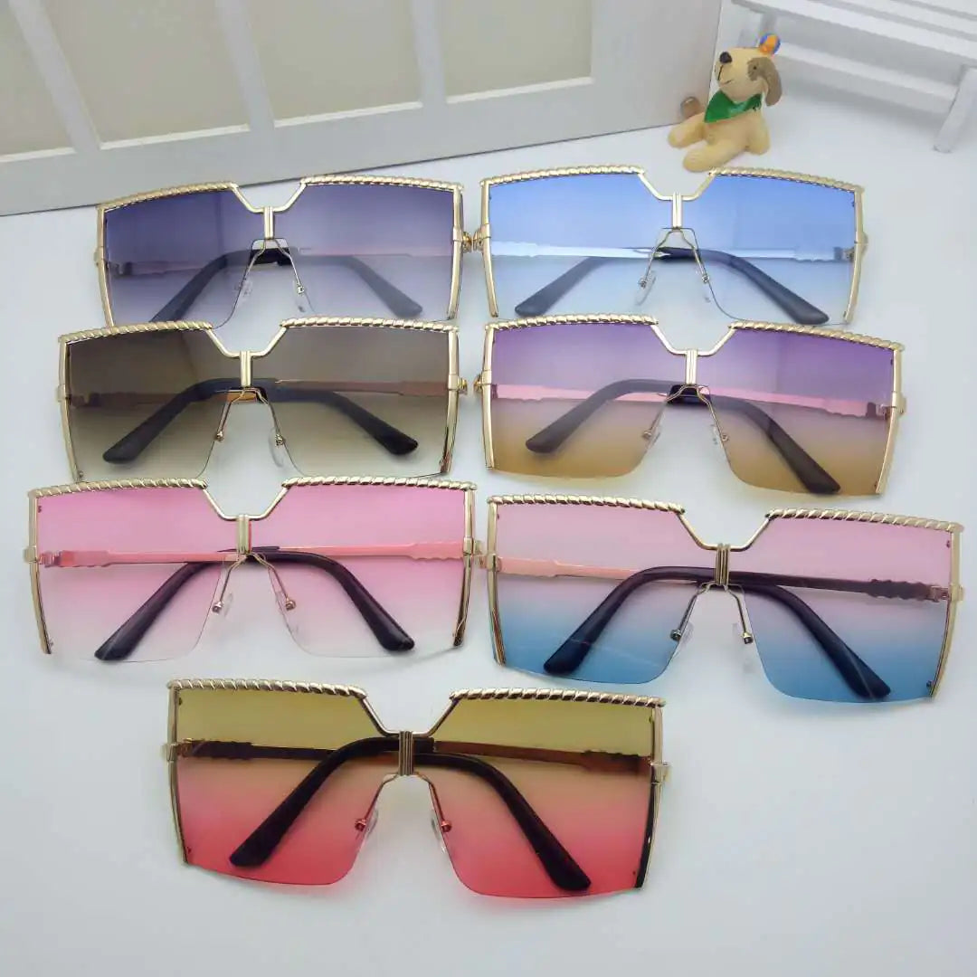 Frameless Gradient Square Sunglasses – Oversized PC+Metal UV400 Fashion Shades (Multiple Color Options)