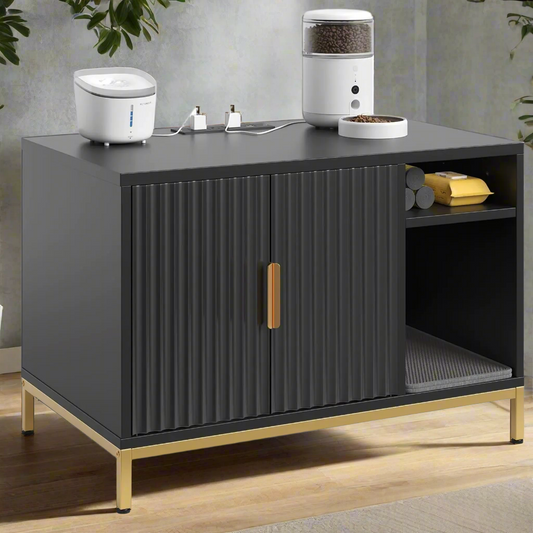 Large Cat Litter Box Enclosure – Modern Hidden Litter Box Cabinet with Charging Station and Litter Mat