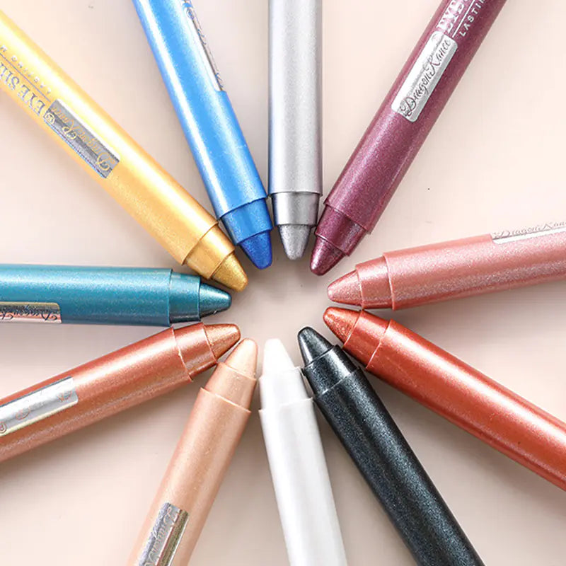 Waterproof Pearlescent Silkworm Eyeshadow Pen – 12 Shades of Long-Lasting Shine with Built-in Sharpener