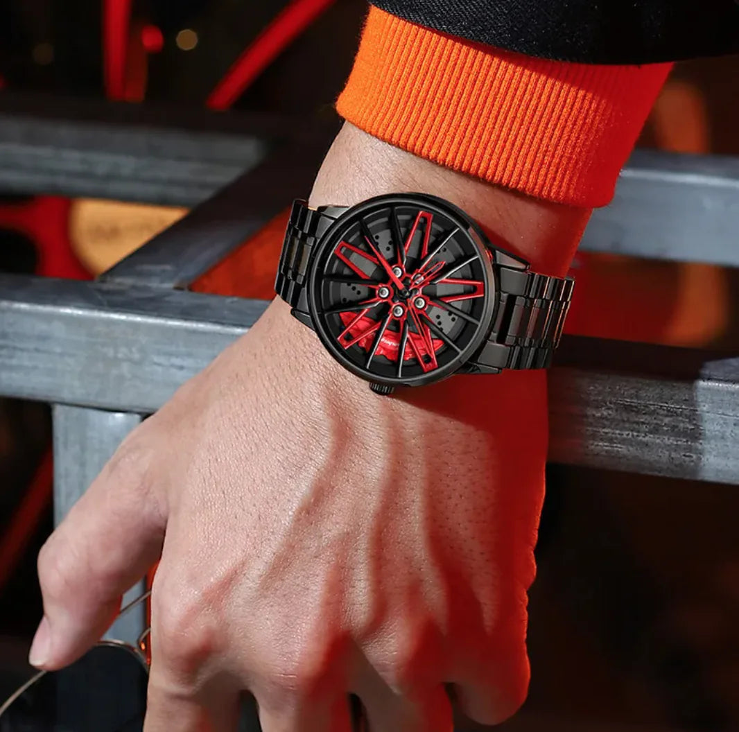 Men's Quartz Watch with 3D Hollow Car Design