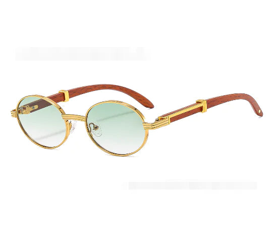 Men’s Round Frame Sunglasses – Metal + Wood Fusion with UV400 Protection (Model 6101, 28g)