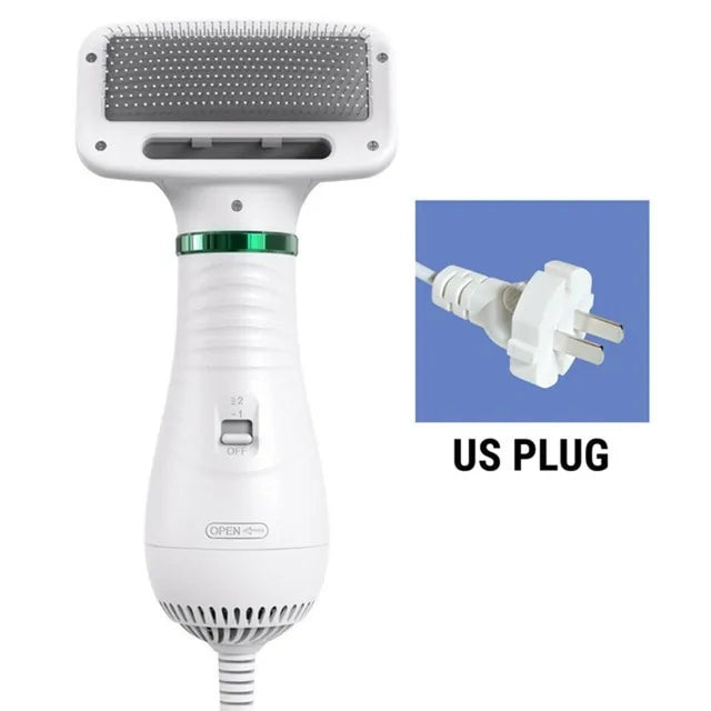 2-in-1 Pet Hair Dryer Brush – Quiet Drying & Detangling with Adjustable Heat (Low Noise, Dual Use, Overheat Protection)