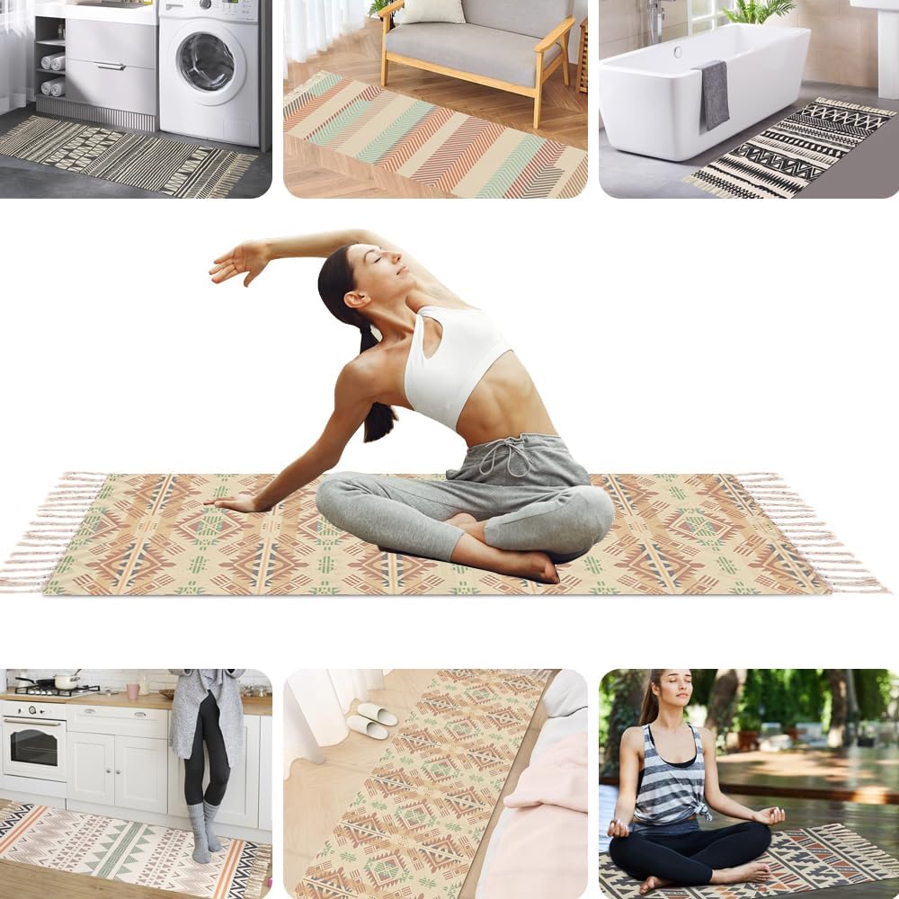 Cotton Yoga Mat – 4mm Thick Eco-Friendly Cotton Yoga Rug – Absorbent, Grippy & Lightweight – Ideal for Ashtanga, Hot Yoga, Pilates & Meditation