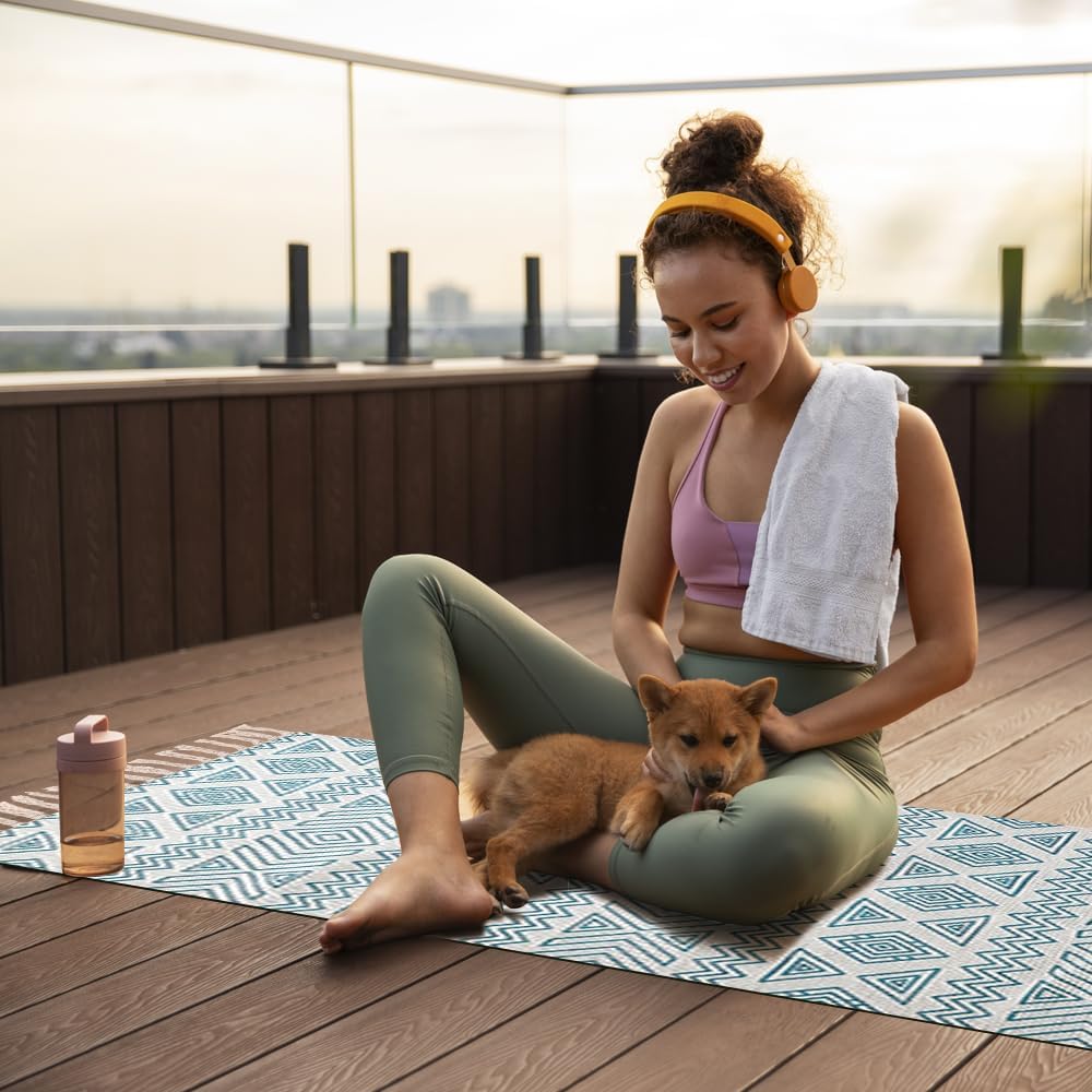 Cotton Yoga Mat – 4mm Thick Eco-Friendly Cotton Yoga Rug – Absorbent, Grippy & Lightweight – Ideal for Ashtanga, Hot Yoga, Pilates & Meditation