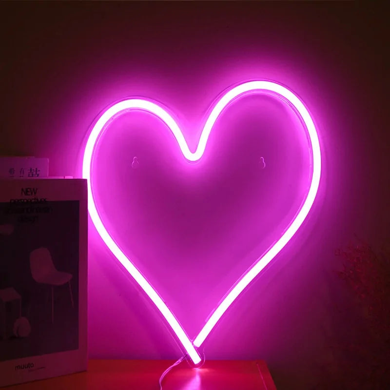 Big Heart Shape Neon Sign Wall Hanging Light - USB Powered