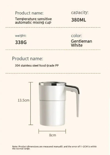 Electric Coffee Mug – USB Rechargeable Automatic Magnetic Stirring Cup with Temperature Display, 380ml Self-Stirring Mug for Coffee, Tea, Hot Chocolate – Spill-Resistant & Portable