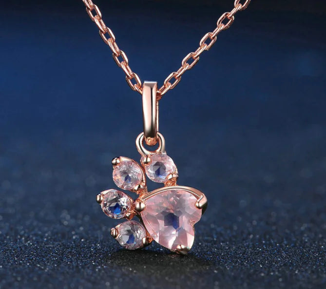 Paw Pendant Necklace in S925 Silver with Gemstones – A Playful Touch of Elegance