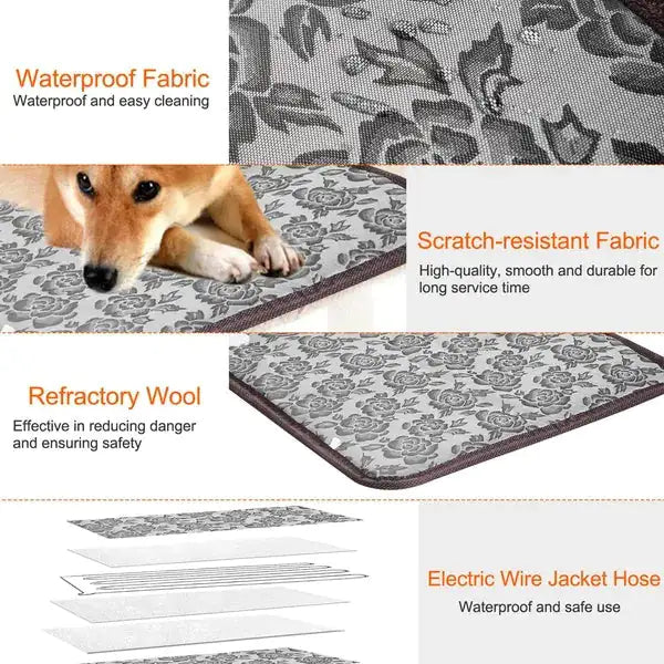 Pet Heating Pad Dog Cat Electric Heating Mat – Waterproof & Adjustable Warming Blanket