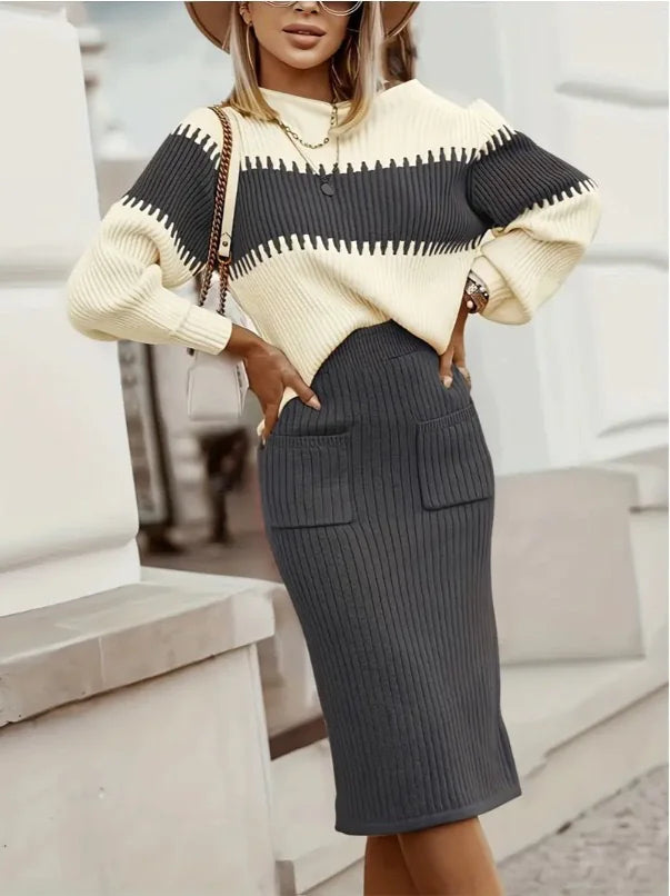 Women’s Knitted Sweater Set – Soft Knit, Relaxed Fit, and Versatile Everyday Style (One Size)