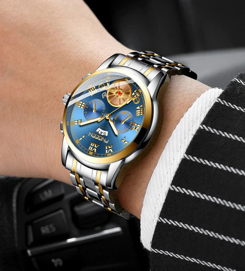 Men's Stainless Steel Quartz Watch – Precision Timekeeping with Luminous Hands & Tourbillon-Inspired Design (41mm Case, 3 Color Options)