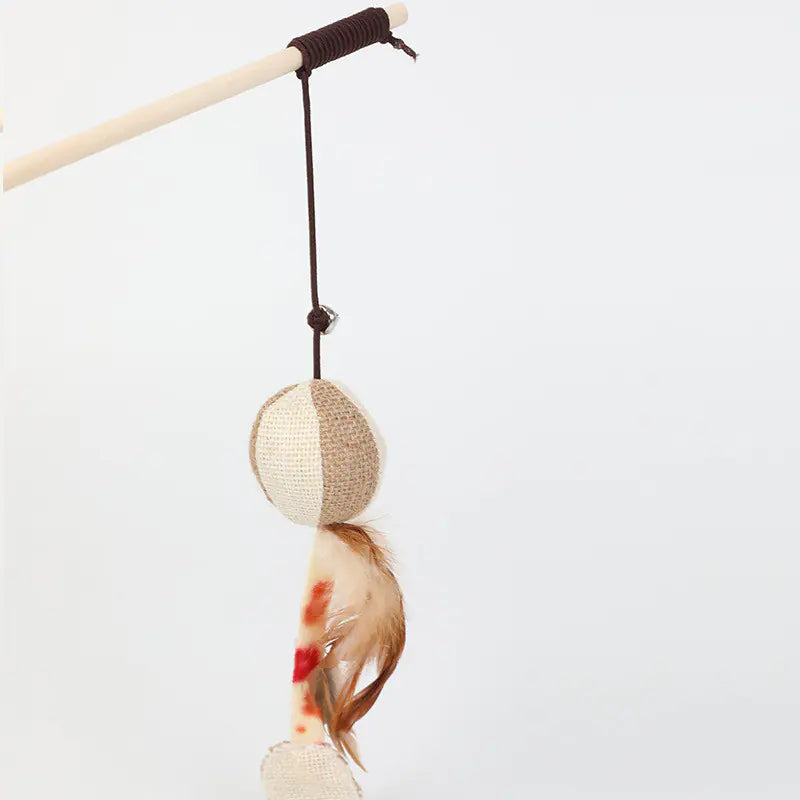 Interactive Cat Teaser Toy – Hemp Rope Wand with Wooden Handle for Active Play and Exercise