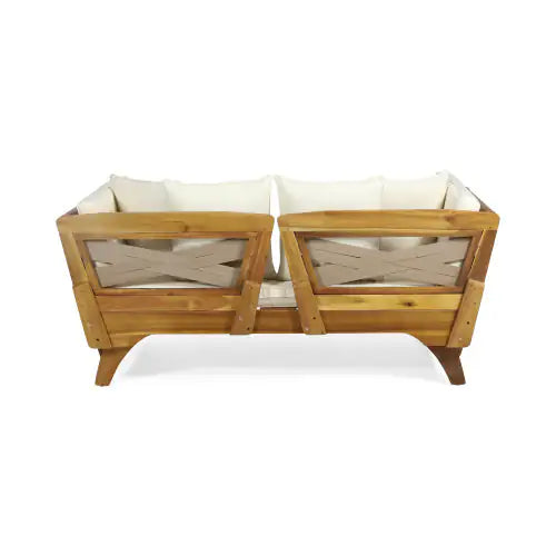 Serene Sun Bed – Teak Acacia Wood Frame with Expandable Design and Waterproof Cushions (Full Size, 65"–82" Adjustable Width)