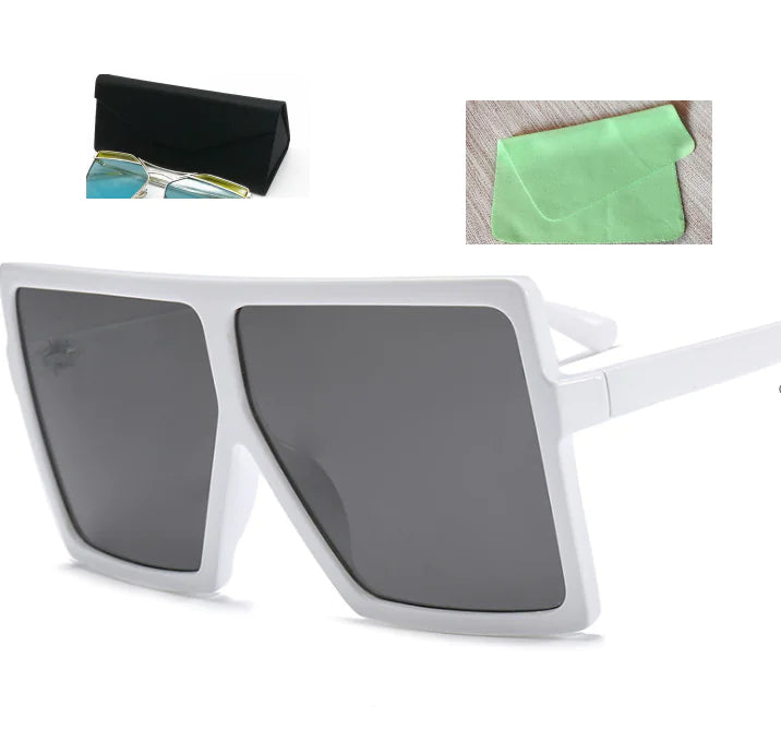 Square Large Frame Sunglasses for Women – Oversized UV Protection Shades with Case & Cloth (7 Color Variants)